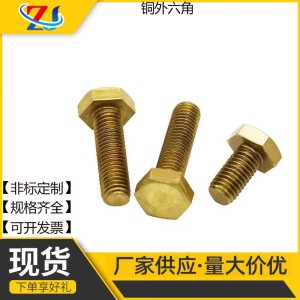 黄铜外六角螺栓 59铜62铜外六角螺丝 GB30铜外六角螺钉M4-M16     10件