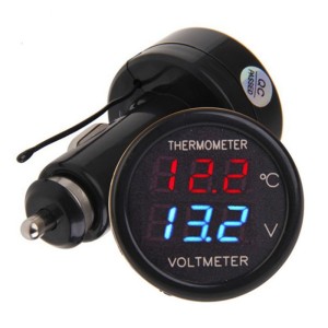 DC12-24V 厂家直供车载点烟式三位数显二合一温度计+电压检测仪表 5套